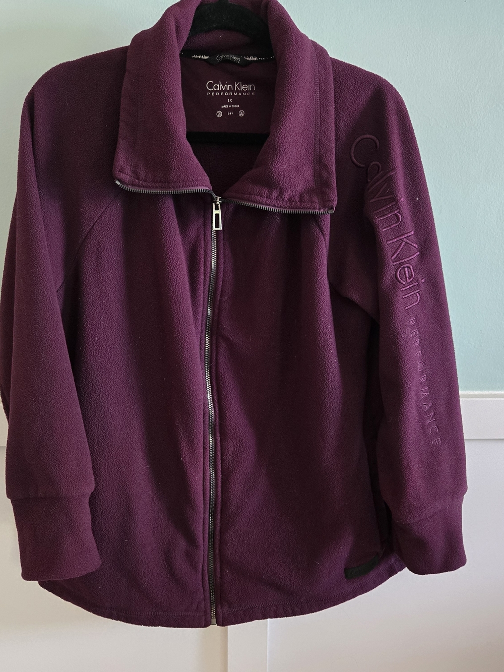 Calvin Klein Fleece Women's Jacket Sz 1X Plum Logo Sleeve Tapered Waist Full Zip